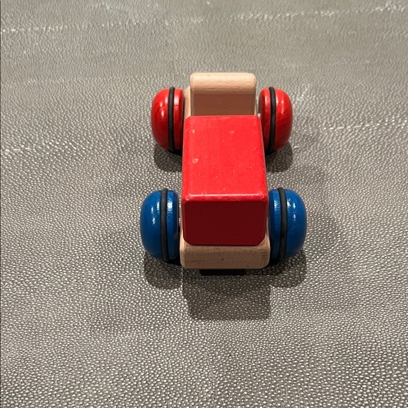 Classic Wooden Toy Ambulance with Red and Blue Wheels - Picture 3 of 4